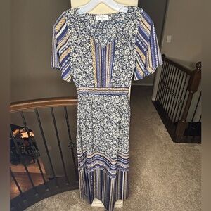 Polagram Contrasting Print Floral Maxi Dress Size S Bohemian Fall